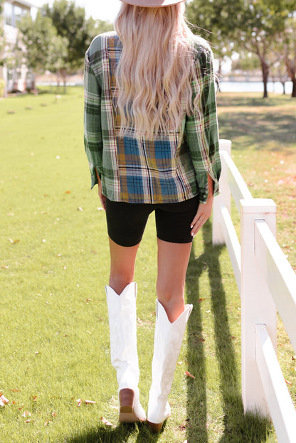 Green Plaid Shacket with Button Up Chest Pockets