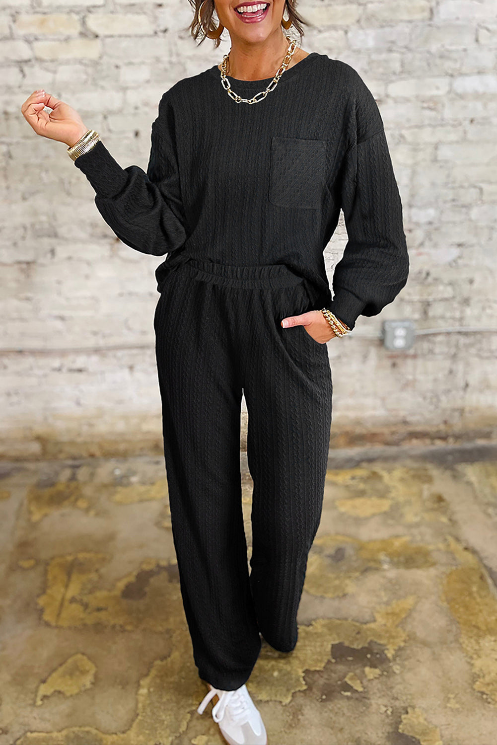 black 2pcs pant set
