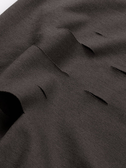 Grey Asymmetric Distressed Cold Shoulder Sweater