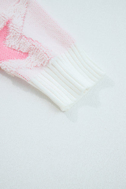 Sachet Pink Oversized Cute Star Pattern Ribbed Edge Drop Shoulder Sweater