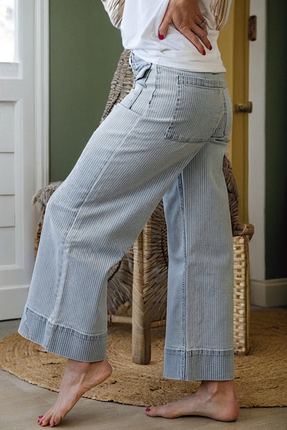 stripe wide leg jeans
