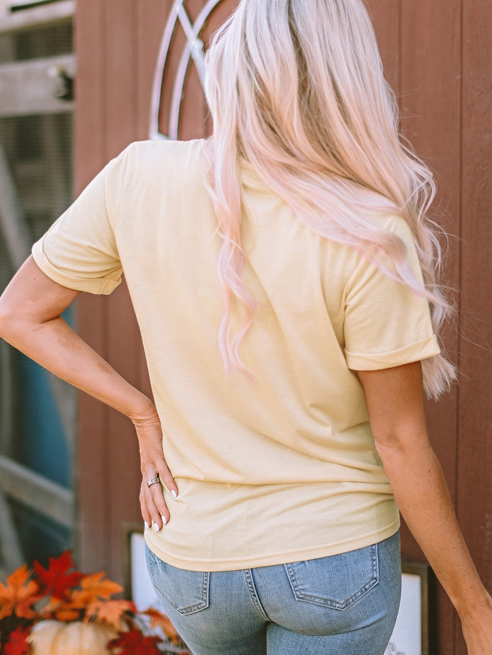 Floral Pumpkin Print Khaki Graphic Tee