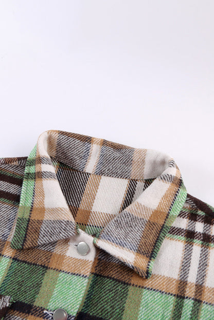 Green Plaid Print Shacket with Pockets