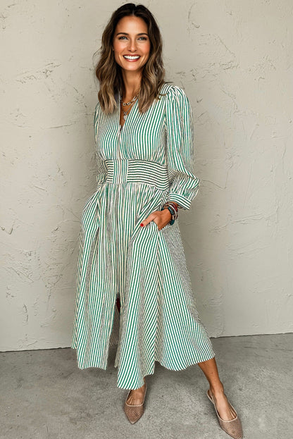 green stripe midi dress