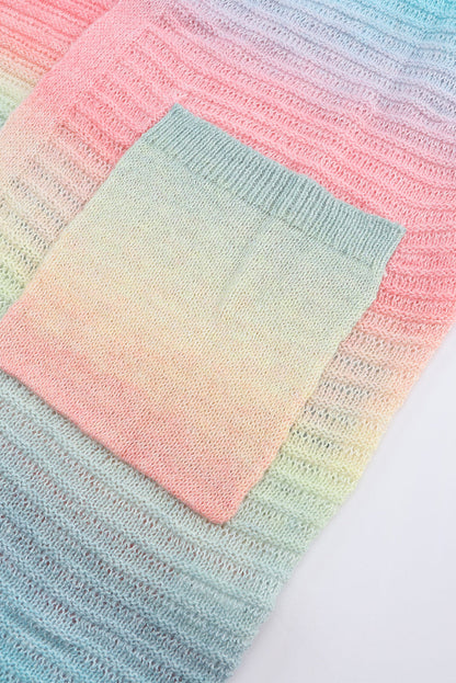 Green Tie-Dye Knit Duster Cardigan with Pockets