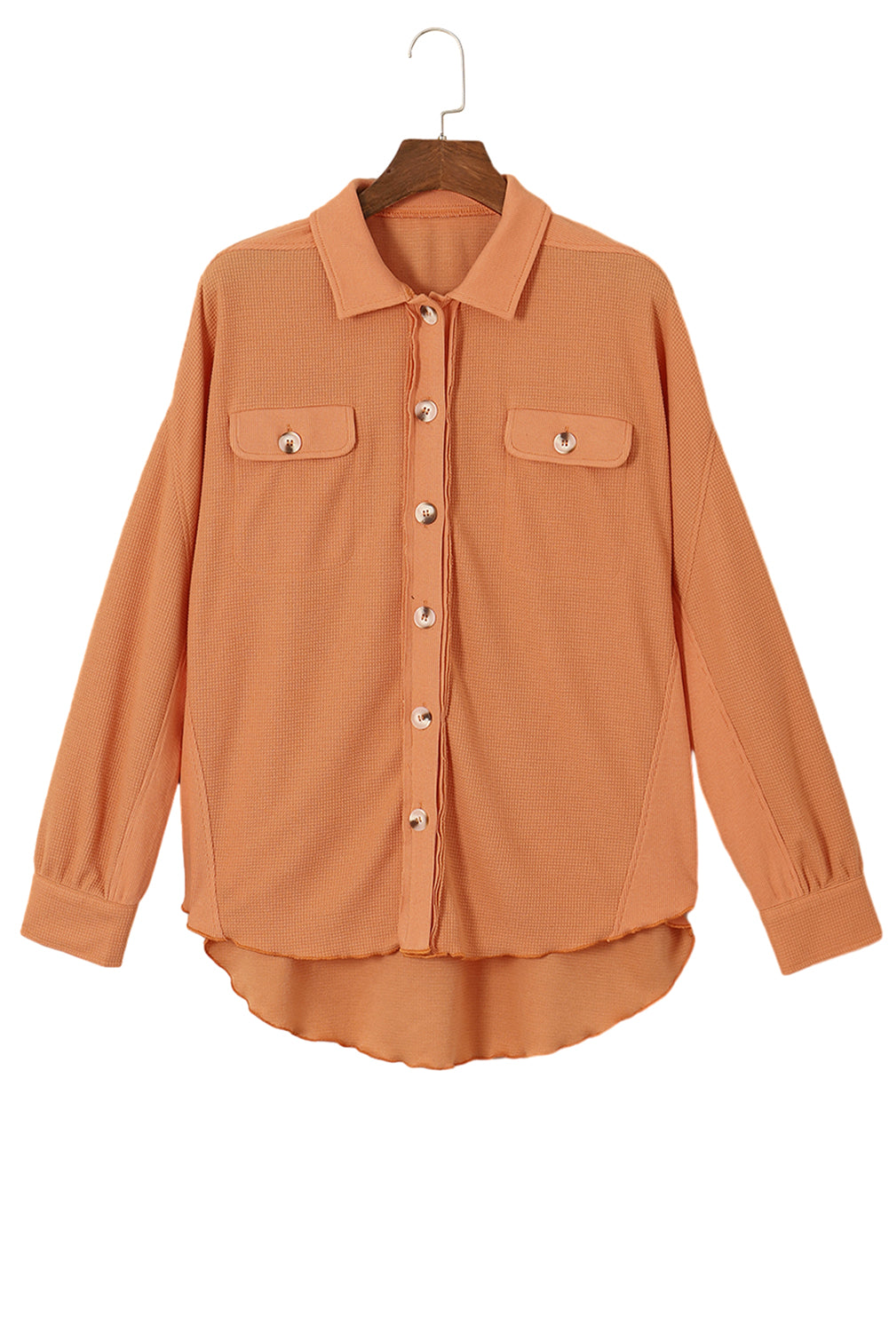 Golden Blaze Waffle Knit Shacket with Button Flap Pockets