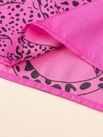 Rose Cheetah Print Half Sleeve Buttoned Plus Size Mini Dress