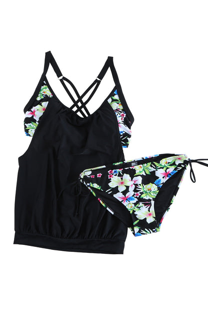 Floral Layered Tankini Set with Triangular Briefs