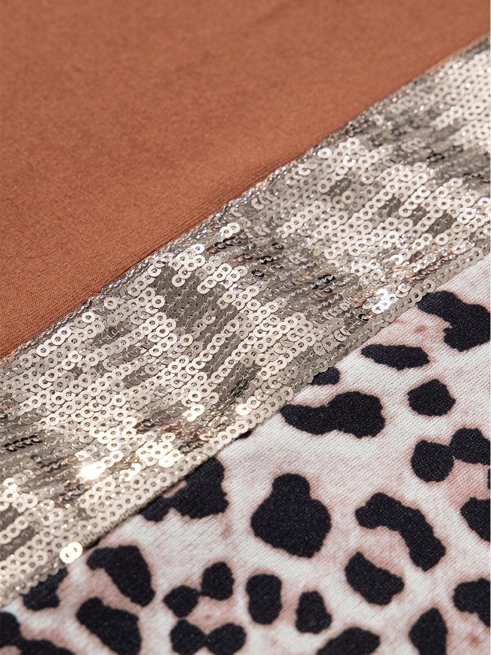 Golden Leopard Sequin Colorblock Long Sleeve Top
