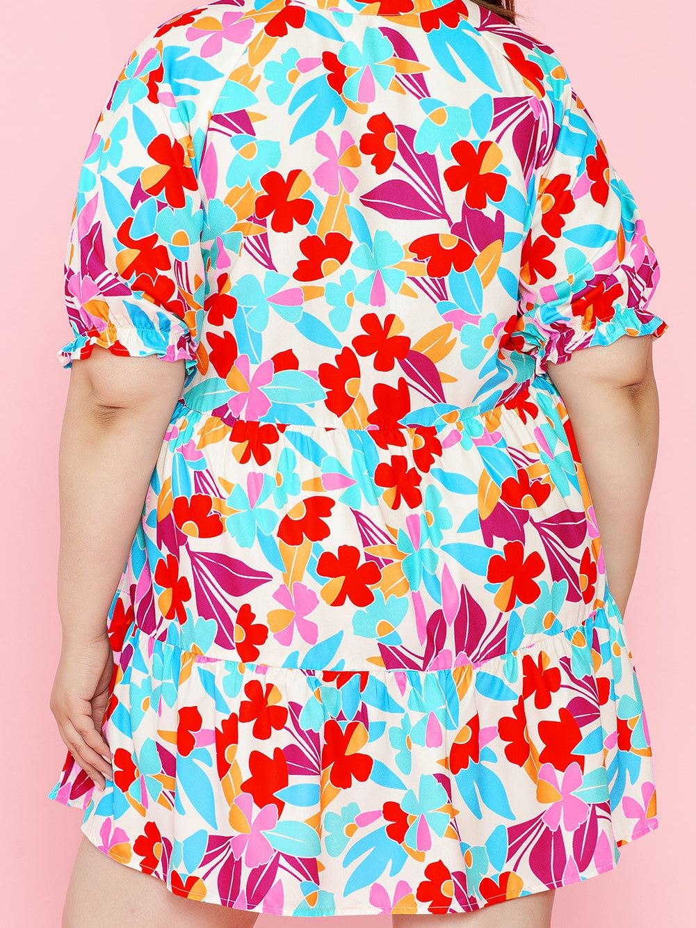 Multicolour Floral Tiered V Neck Plus Dress