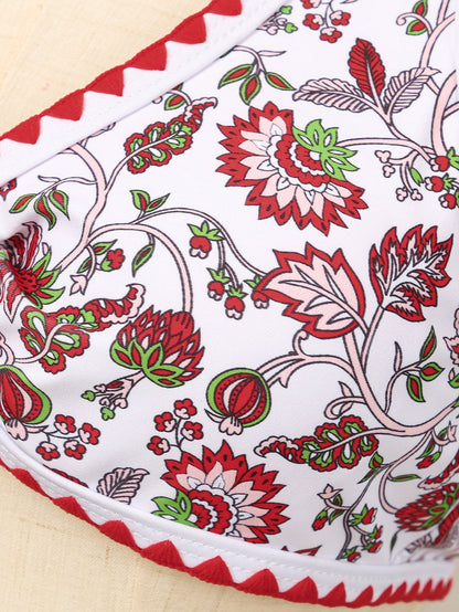 Flirty Red Floral Halter Bikini with O-Ring Detail