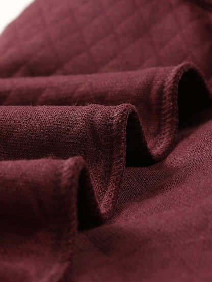 Fiery Red Plaid Trim Sweatshirt with Geometric Detail