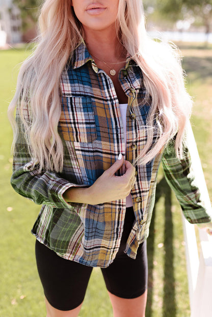 Green Plaid Shacket with Button Up Chest Pockets