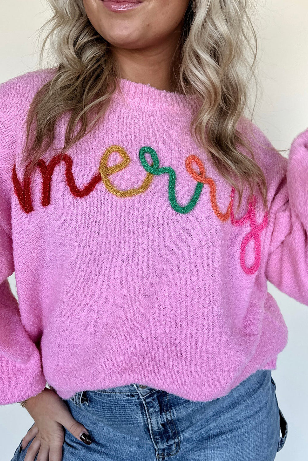 Bonbon merry Multicolor Tinsel Letter Graphic Christmas Sweater