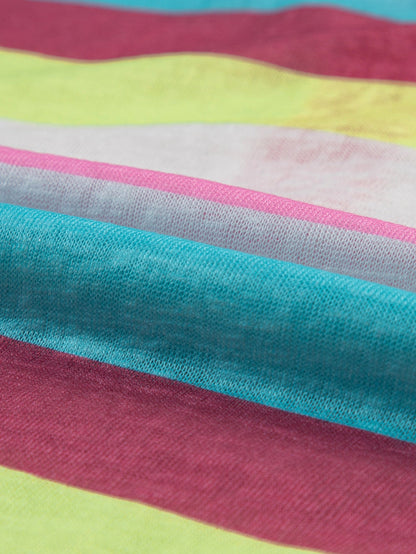 Rose Stripe Plus Size Textured Knit Short Sleeve Henley Top