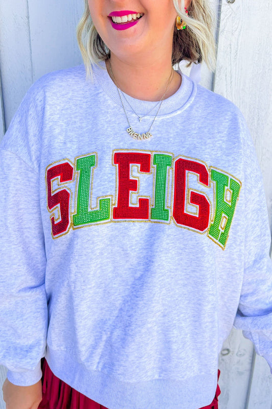 Light Grey SLEIGH Bright Letter Graphic Drop Shoulder Sweatshirt