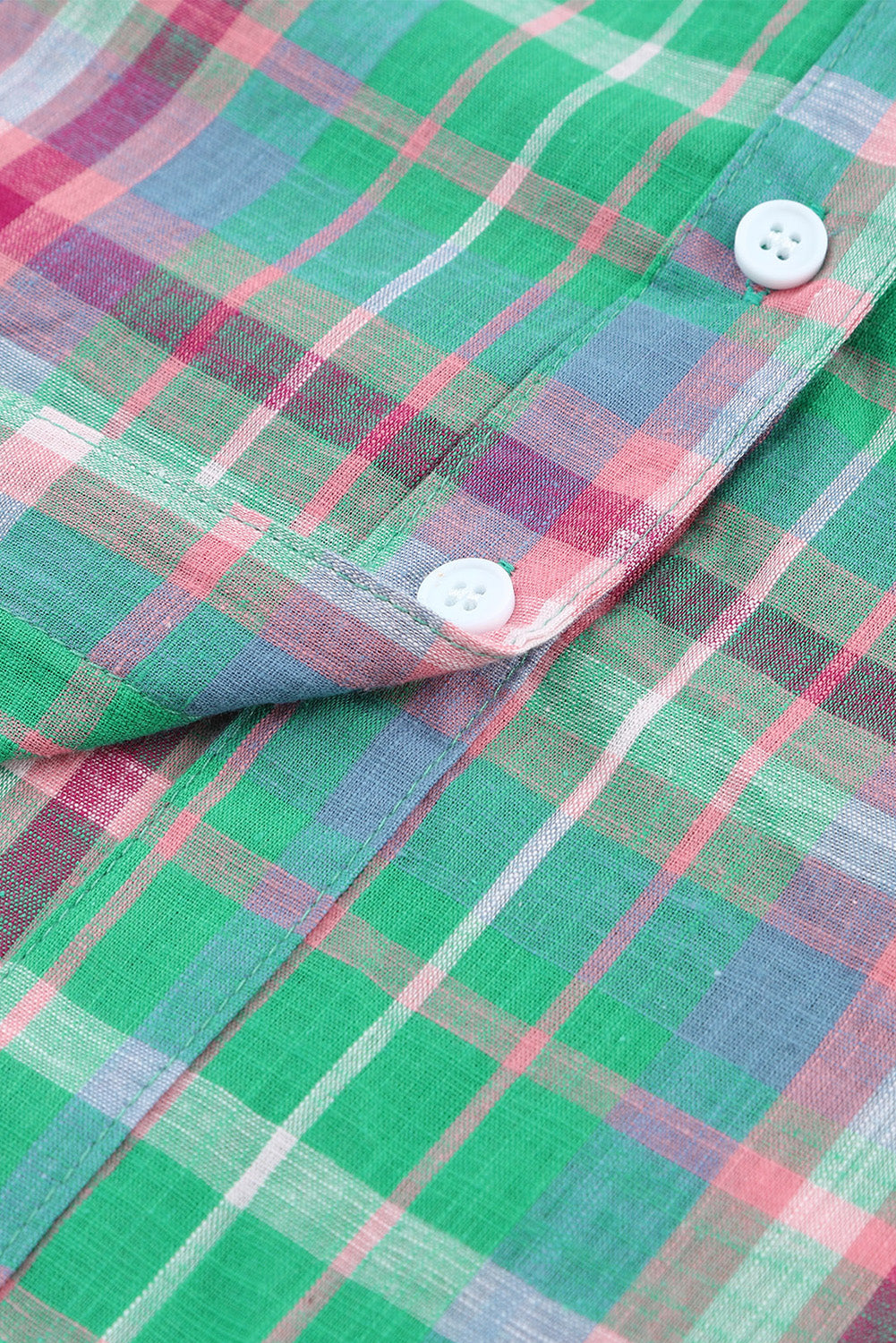 Green Plaid Split Detail Button Down Shirt