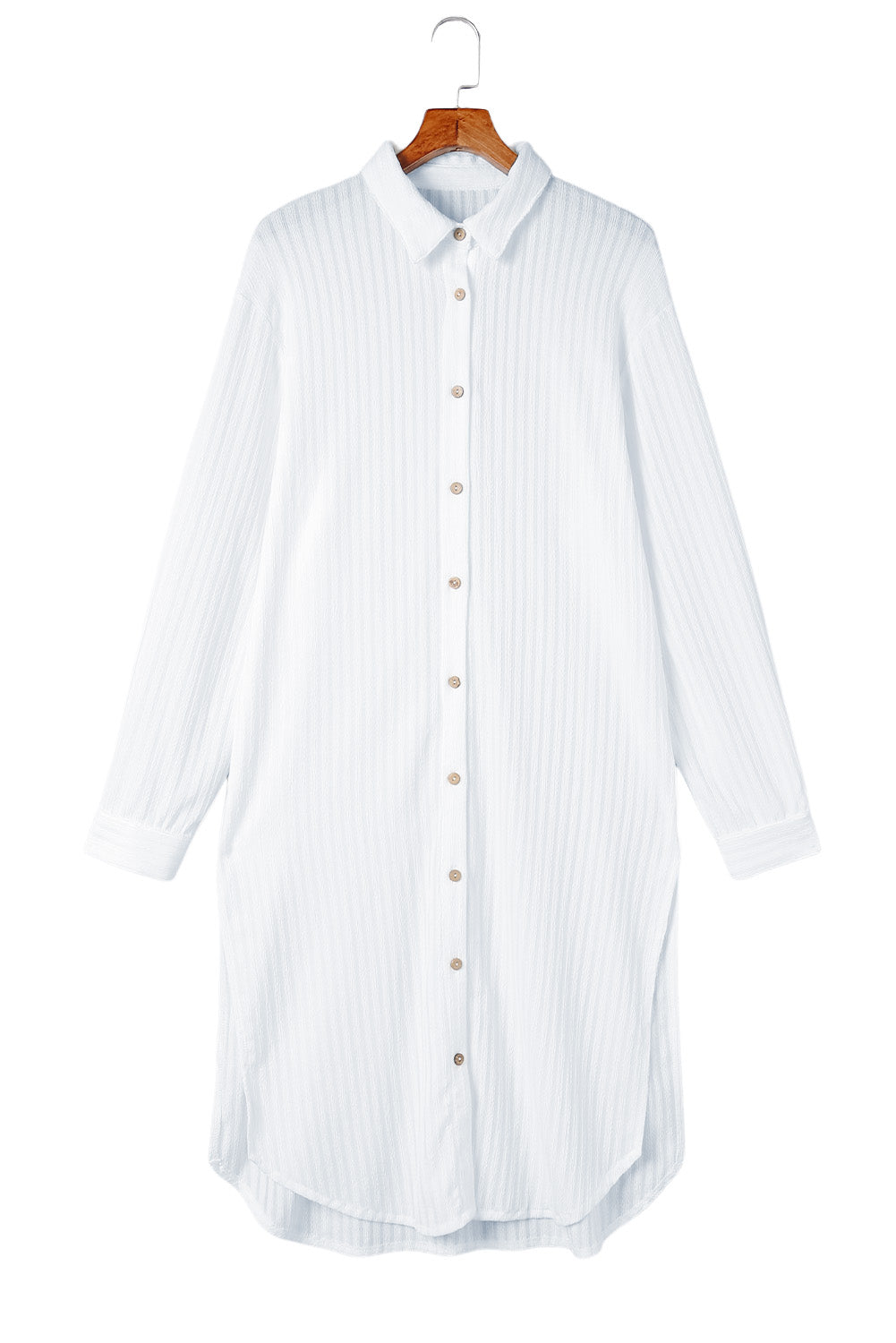 White Striped Crinkle Button Front Shirt Dress Cover-Up