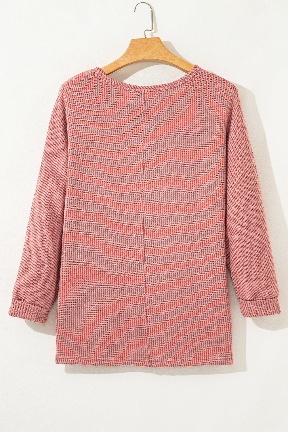 Mineral Red Textured Knit Loose V Neck Tunic Top with Slits