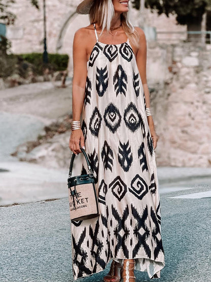 Cowgirl Chic Black Aztec Western Print Halter Maxi Dress