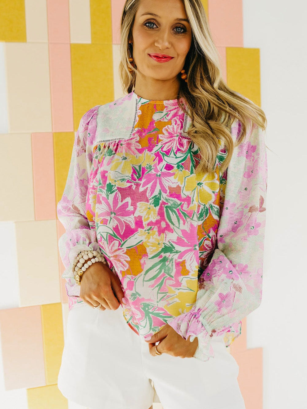 Elegant Purple Floral Lace Trim Shift Blouse