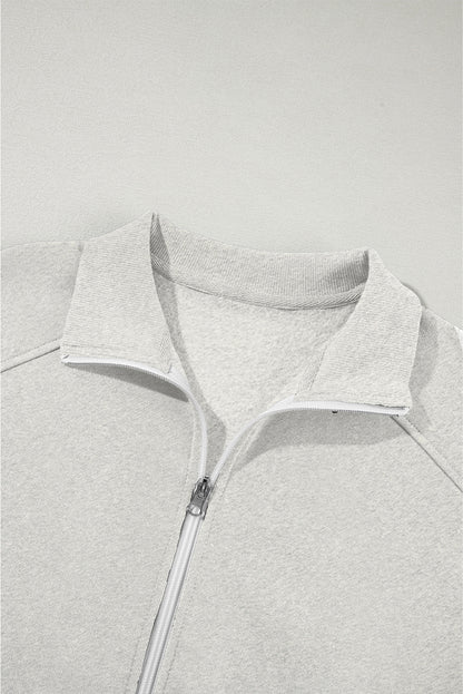 Light Grey Drop Shoulder Zip Up Jacket Drawstring Pants Active 2pcs Set