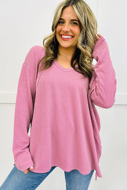 twisted ribbed long sleeve top