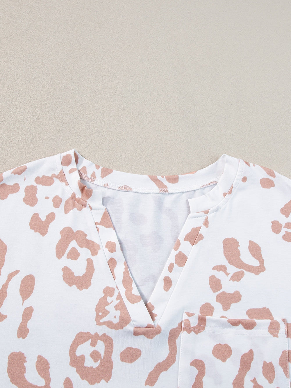 White Leopard Print V Neck Short Sleeve Plus Size Top