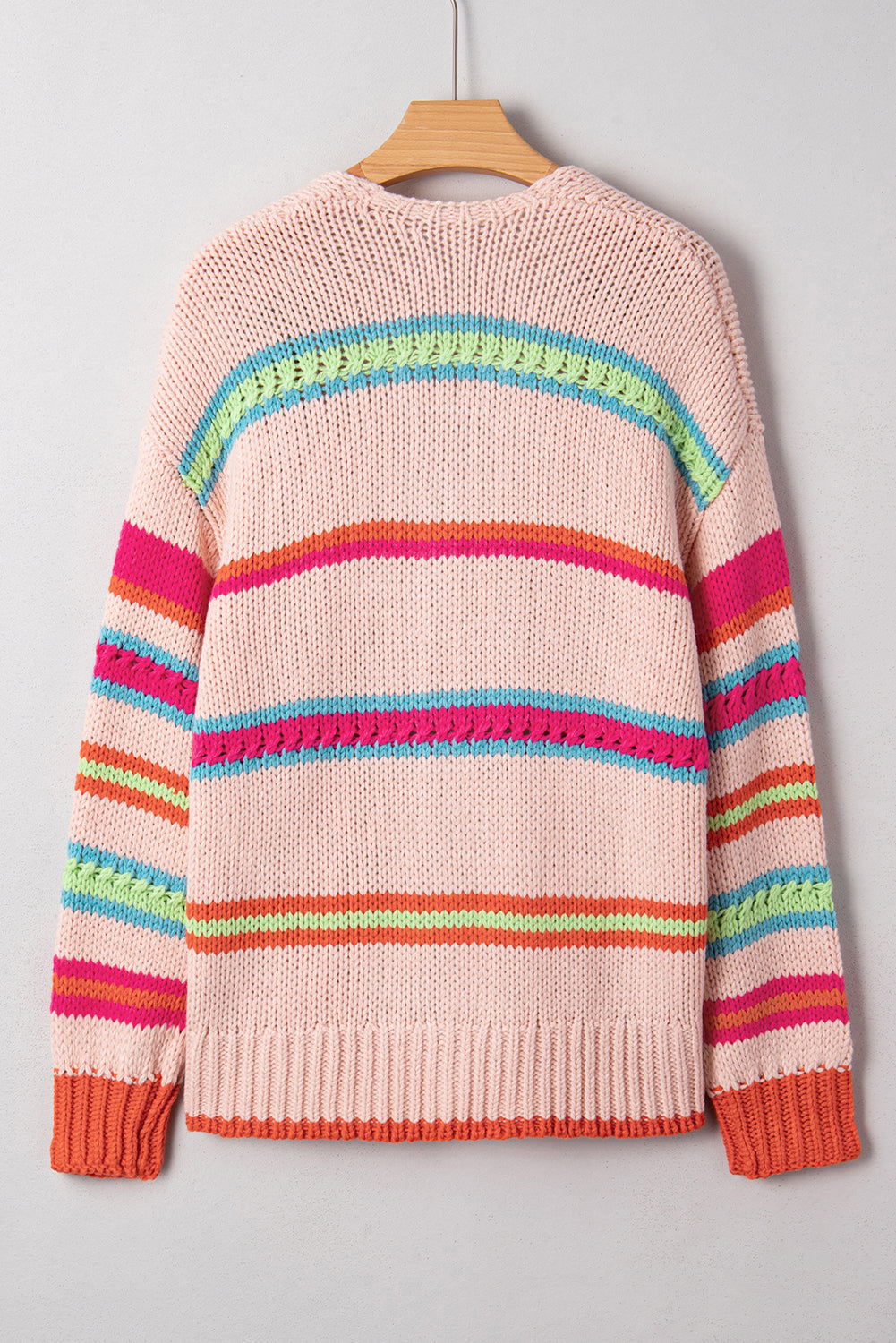 Multicolour Open Front Striped Pattern Knit Oversize Cardigan