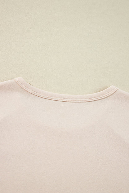 Beige Flower Patch Graphic Exposed Seam Wide Sleeve Top