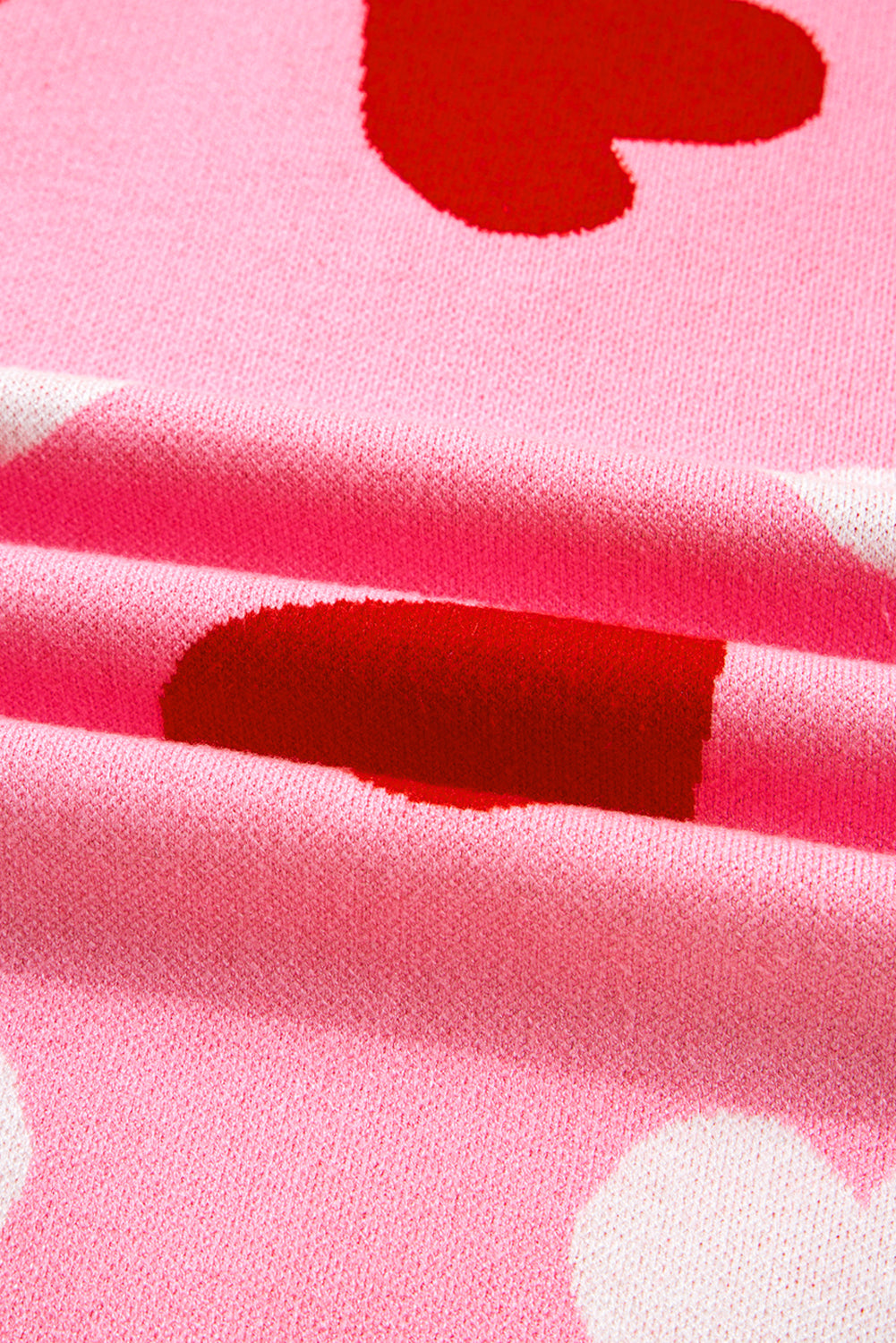 Pink Pearl Embellished Heart Pattern Valentines Day Sweater