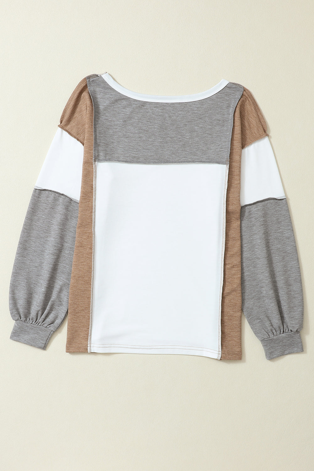 Grey Color Block Patchwork Knit Sweater with Exposed Seam Detail