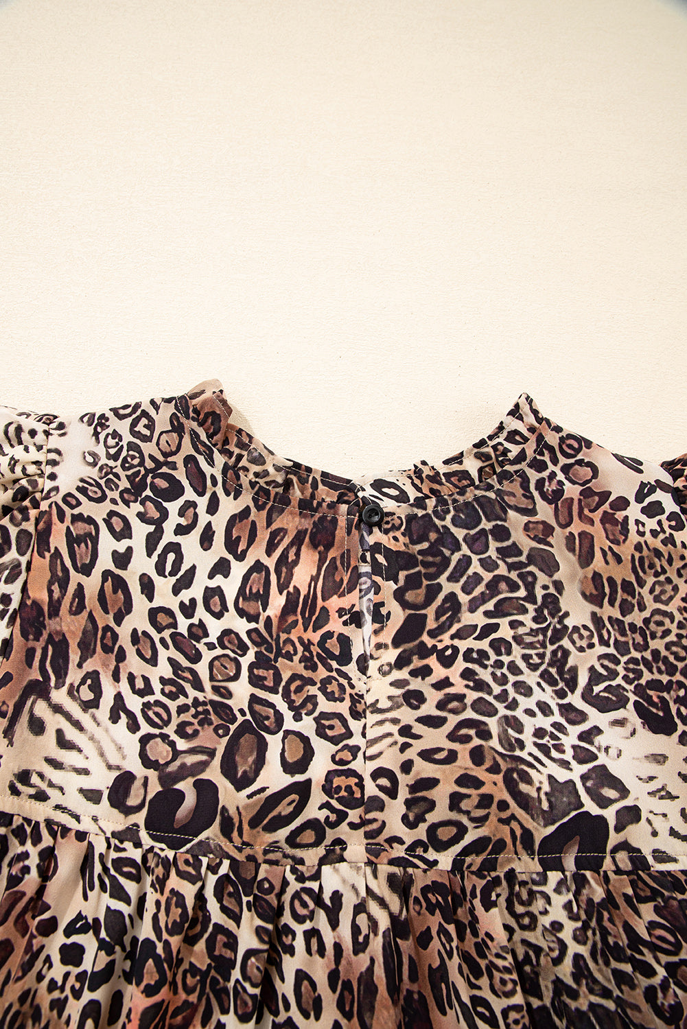 Brown Leopard Ruffled Detail Long Sleeve Loose Mini Dress