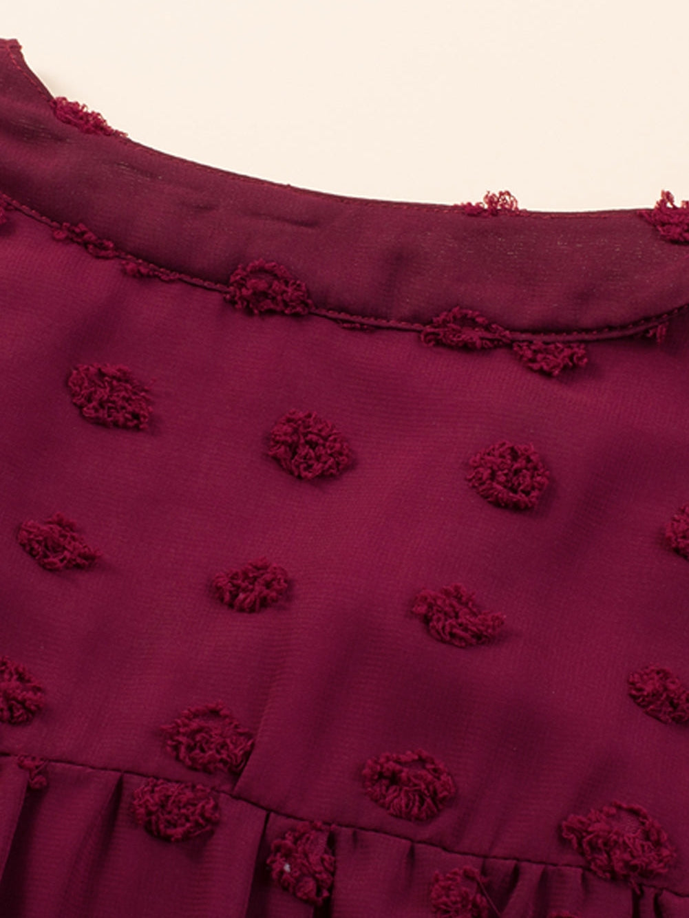 Swiss Dot Burgundy Plus Size V-Neck Mini Dress with Ruffled Sleeves