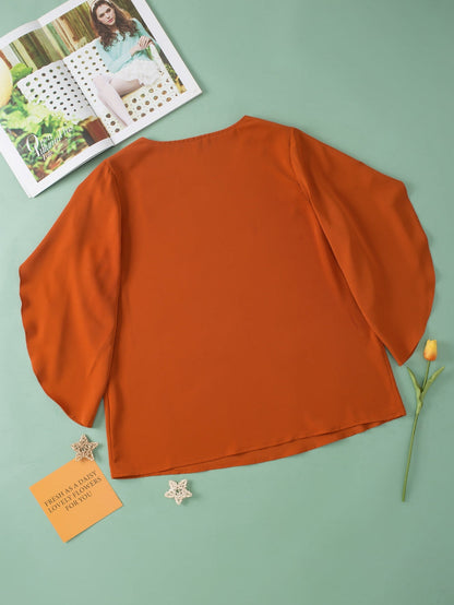 Golden Flame Wrap Sleeve V-Neck Plus Size Blouse