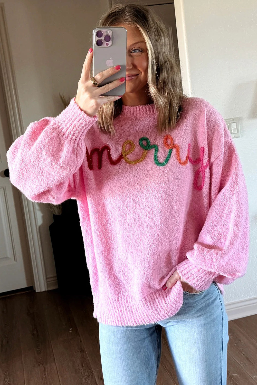 Bonbon merry Multicolor Tinsel Letter Graphic Christmas Sweater