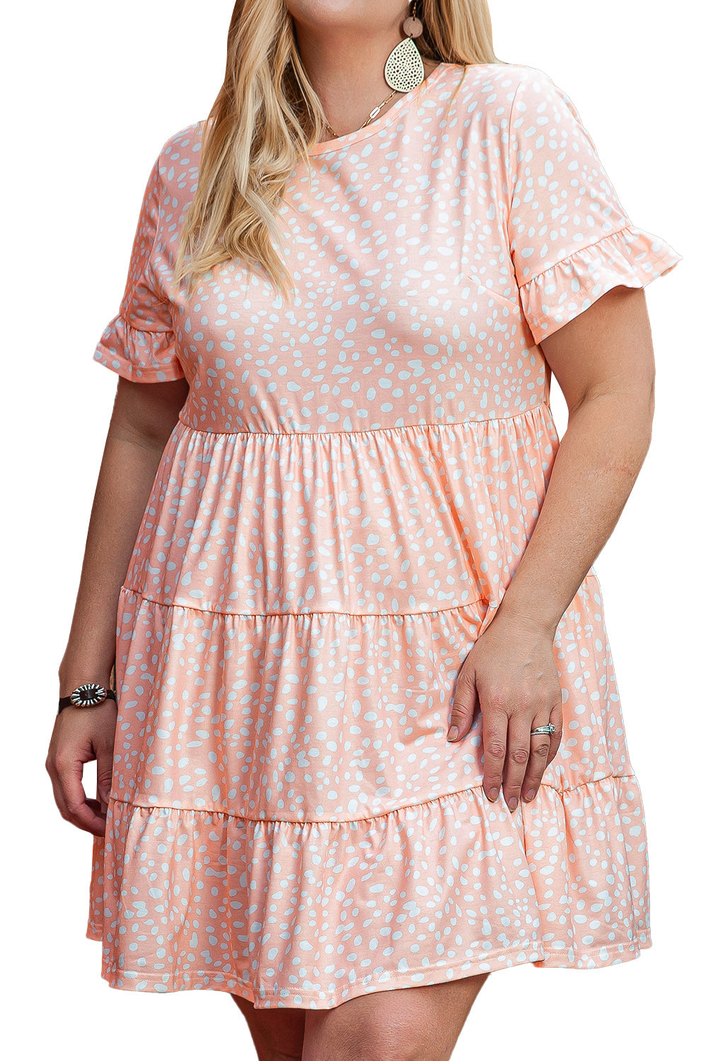 Pink Leopard Tiered Ruffle Plus Size Dress