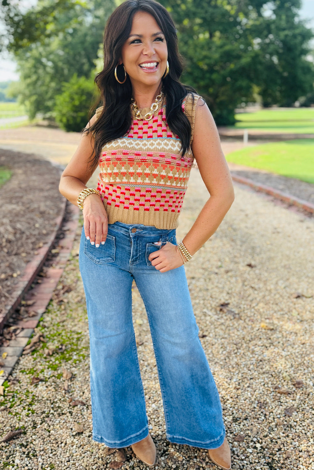 Sky Blue Button Tab Chic Pocket Womens Casual Jeans