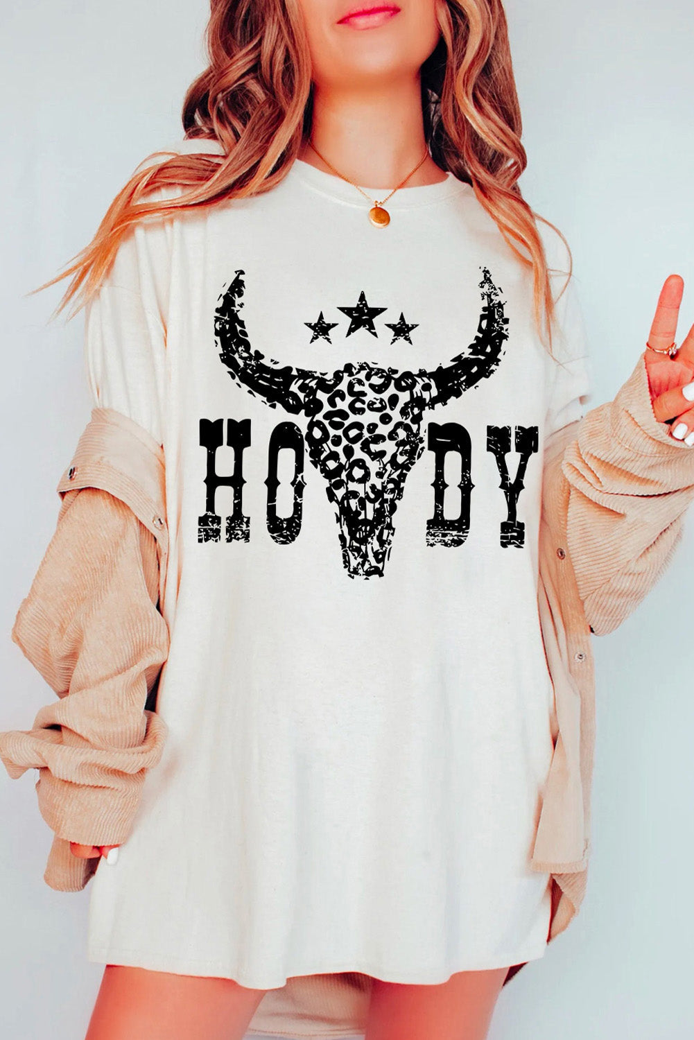 HOWDY Cheetah Steer Head Printed White Oversized Tee