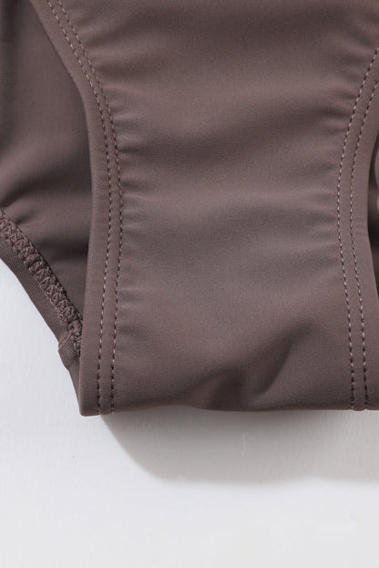 Coffee Brown Knotted Split Sheath Style Swim Dress