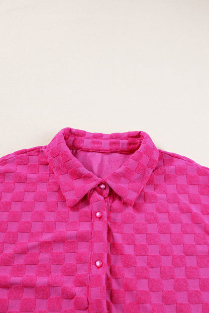 Peach Blossom Checkered Terry Knit Plus Size 2-Piece Shorts Set