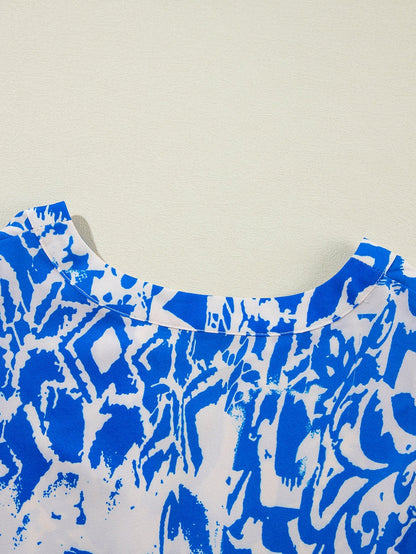 Elegant White Floral Printed V-Neck Ruffle Sleeve Mini Dress