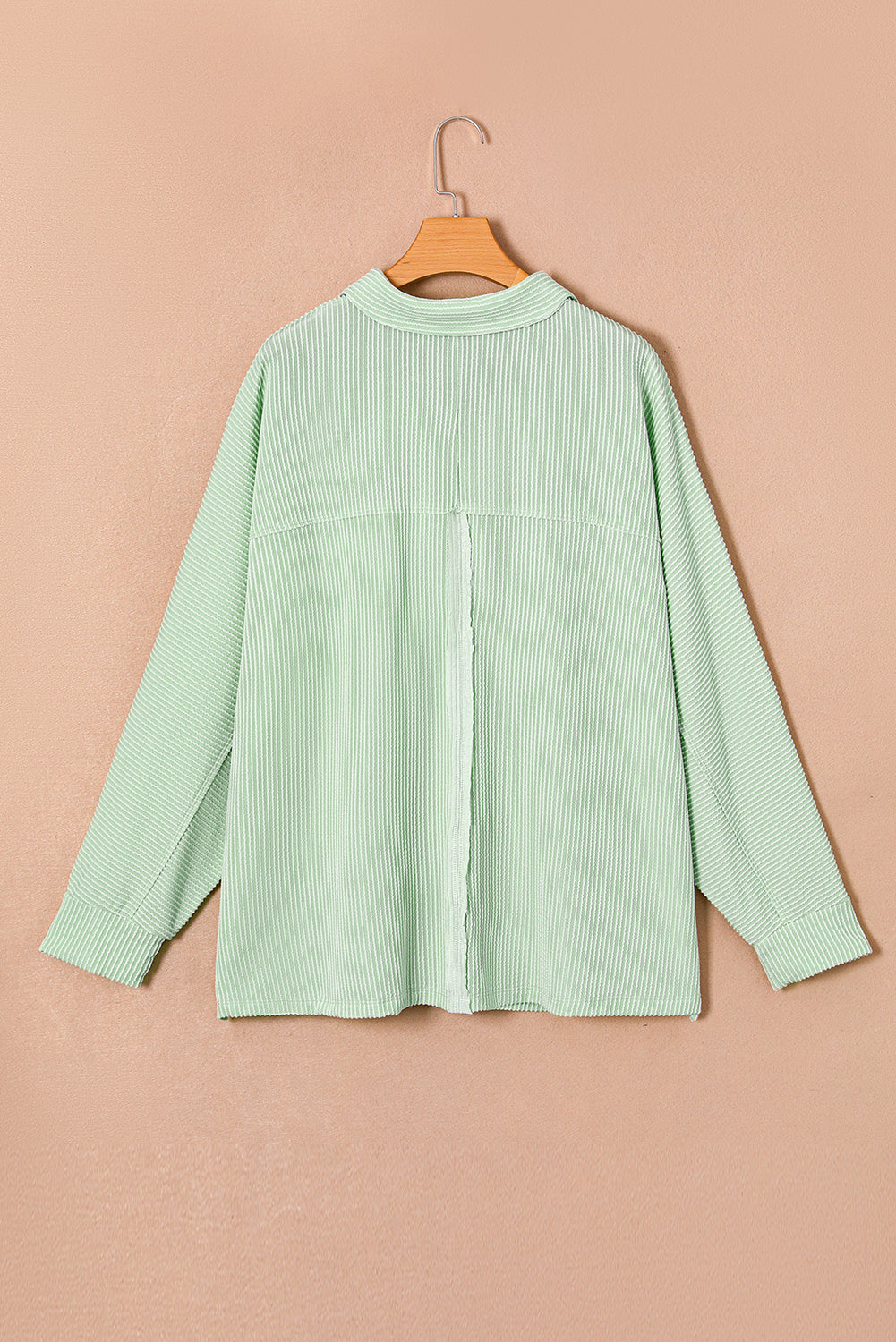 Sage Oversized Ribbed Henley Top with Pockets