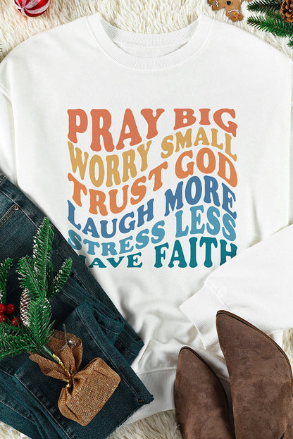 Expressive Beige Letter Graphic Print Pullover Sweatshirt