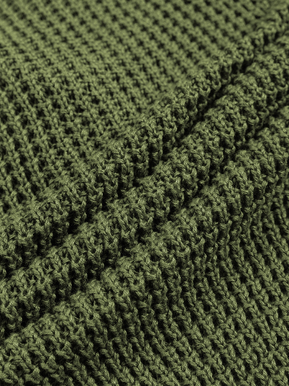 Green Buttoned V Neck Drop Shoulder Sweater with Pointelle Knit