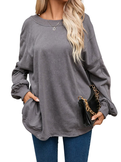 Exposed Seam Twist Gray Oversized Pullover with Open Back