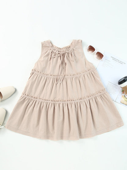 Khaki V-Neck Ruffle Tier Tank Top