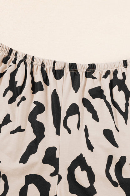 Taupe Leopard Print Plus Size Lounge Set with Tee and Shorts