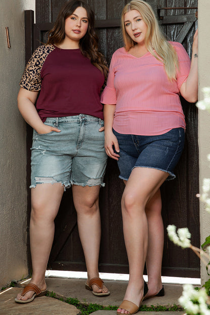 Light Blue Plus Size Distressed Rolled Hem Denim Shorts