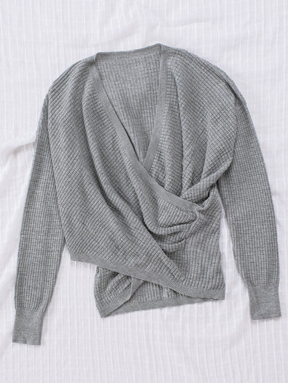 Khaki Reversible V-Neck Waffle Knit Sweater